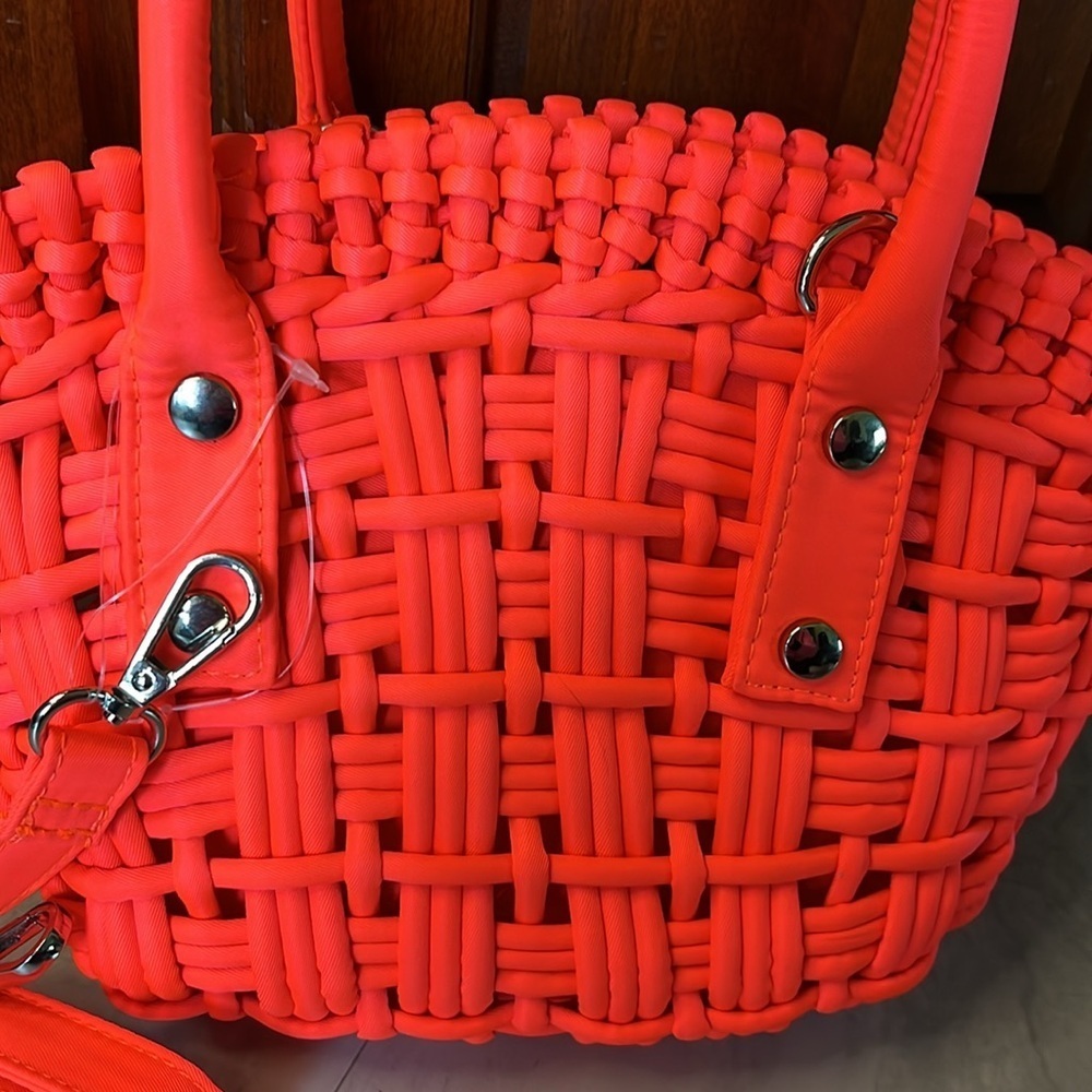 Urban outfitters  Nylon fabric woven bag NWOT dome top satchel fluorescent Orang - Picture 7 of 10